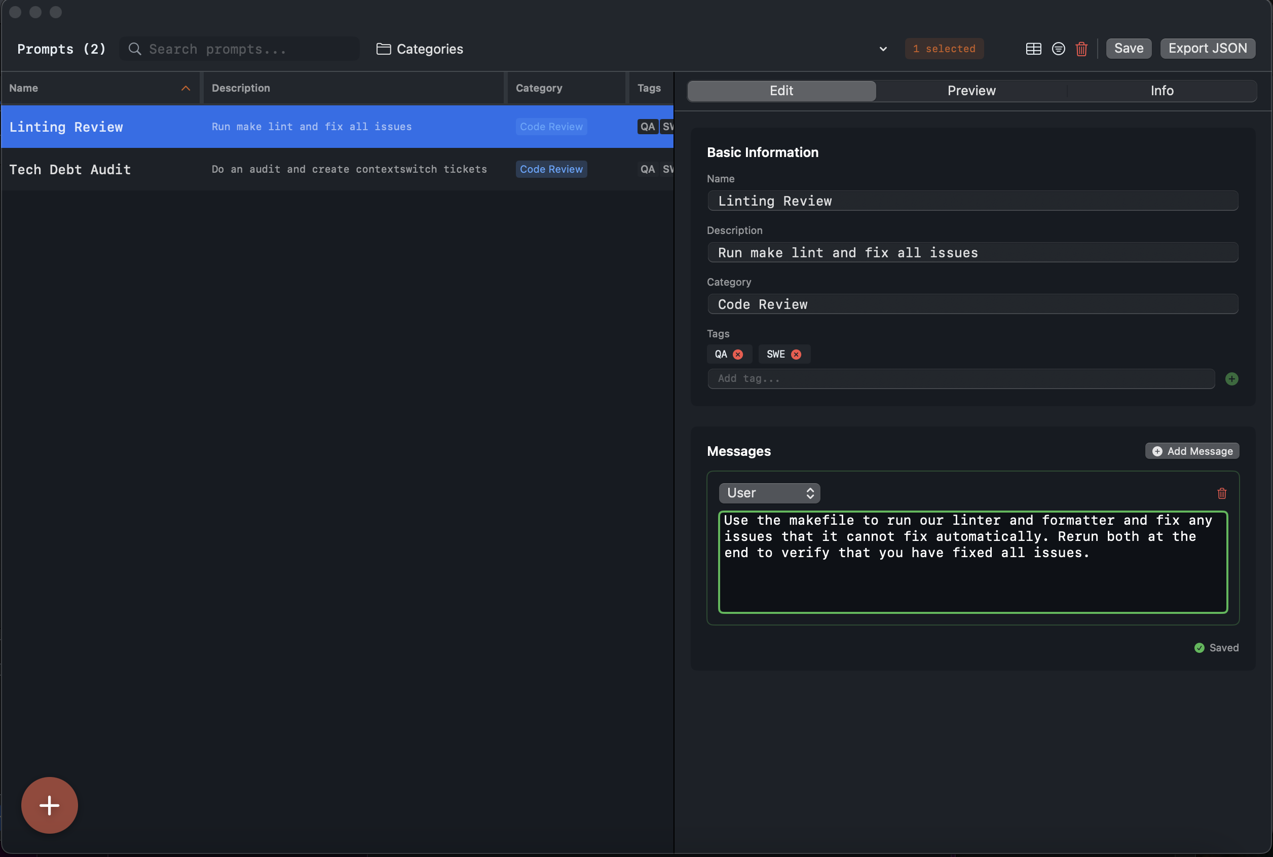 Lexicon prompt editor showing a Linting Review prompt