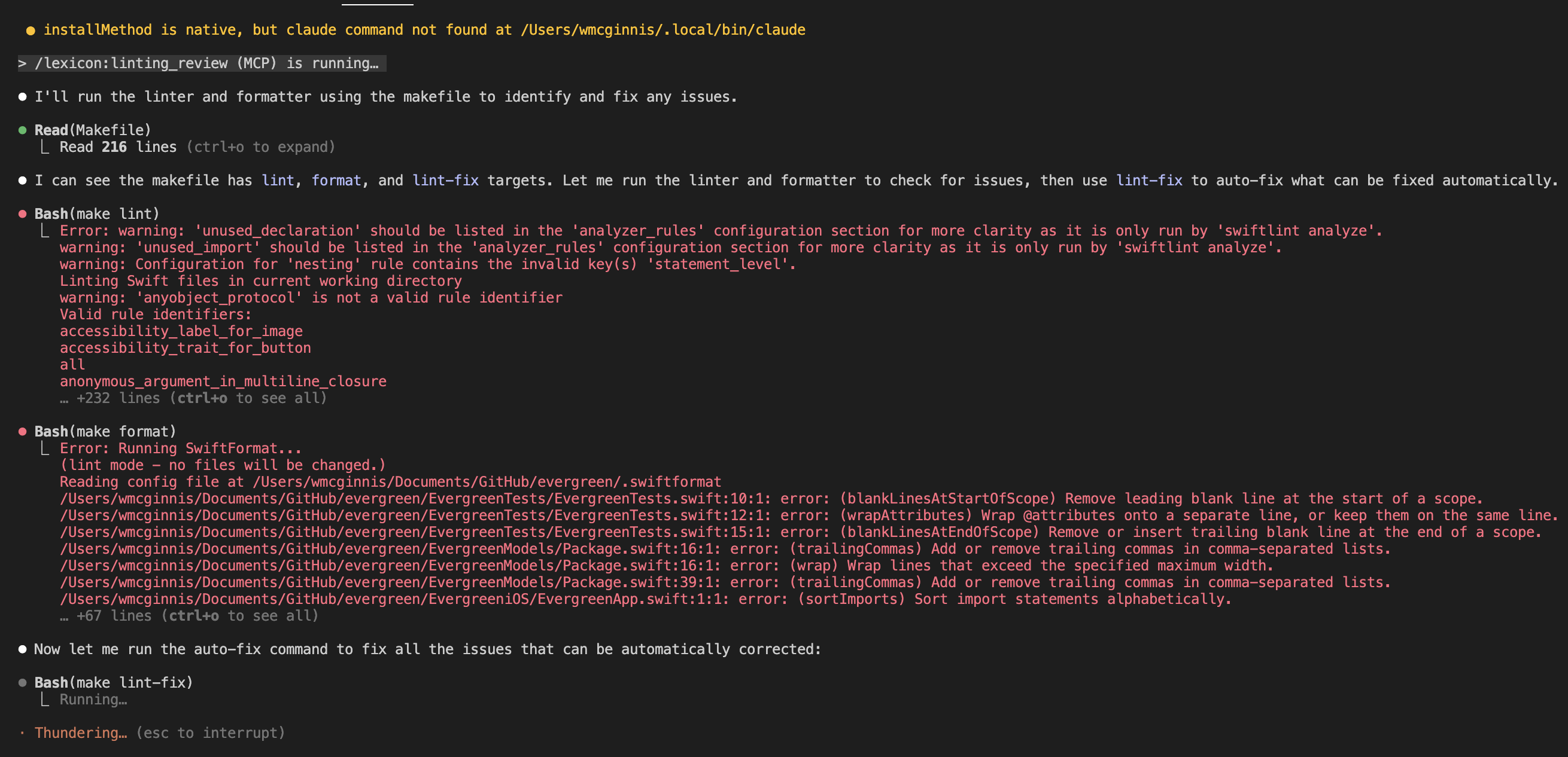 Claude Code executing the tech_debt_audit prompt