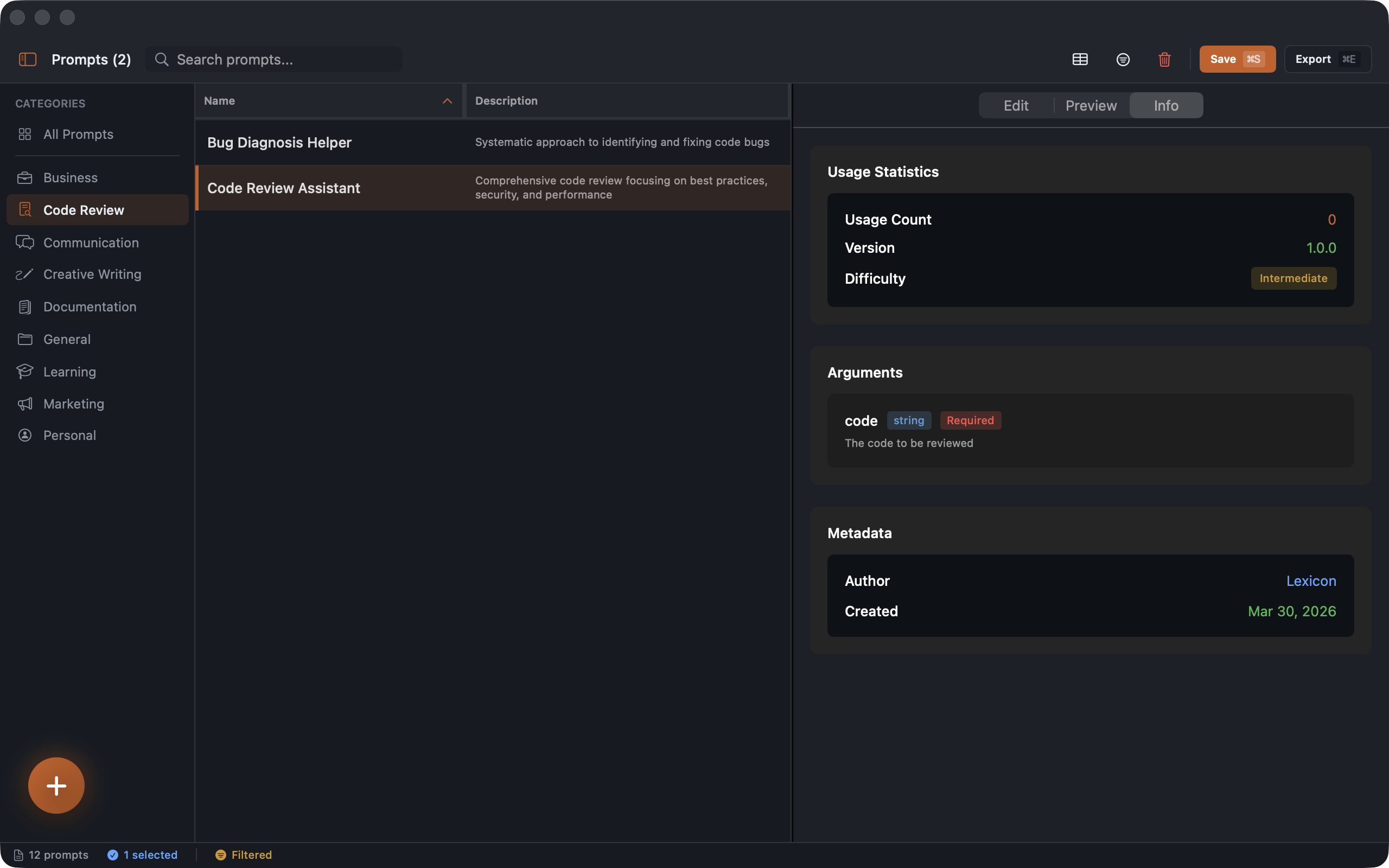 Category filtering in the sidebar