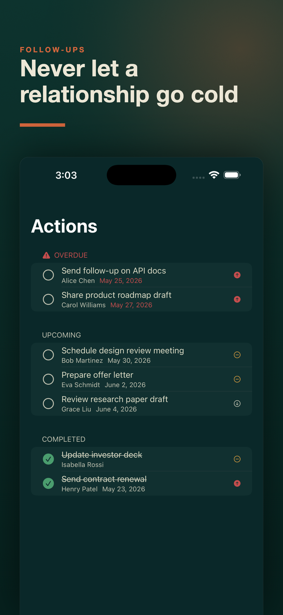 Actions and follow-ups on iPhone