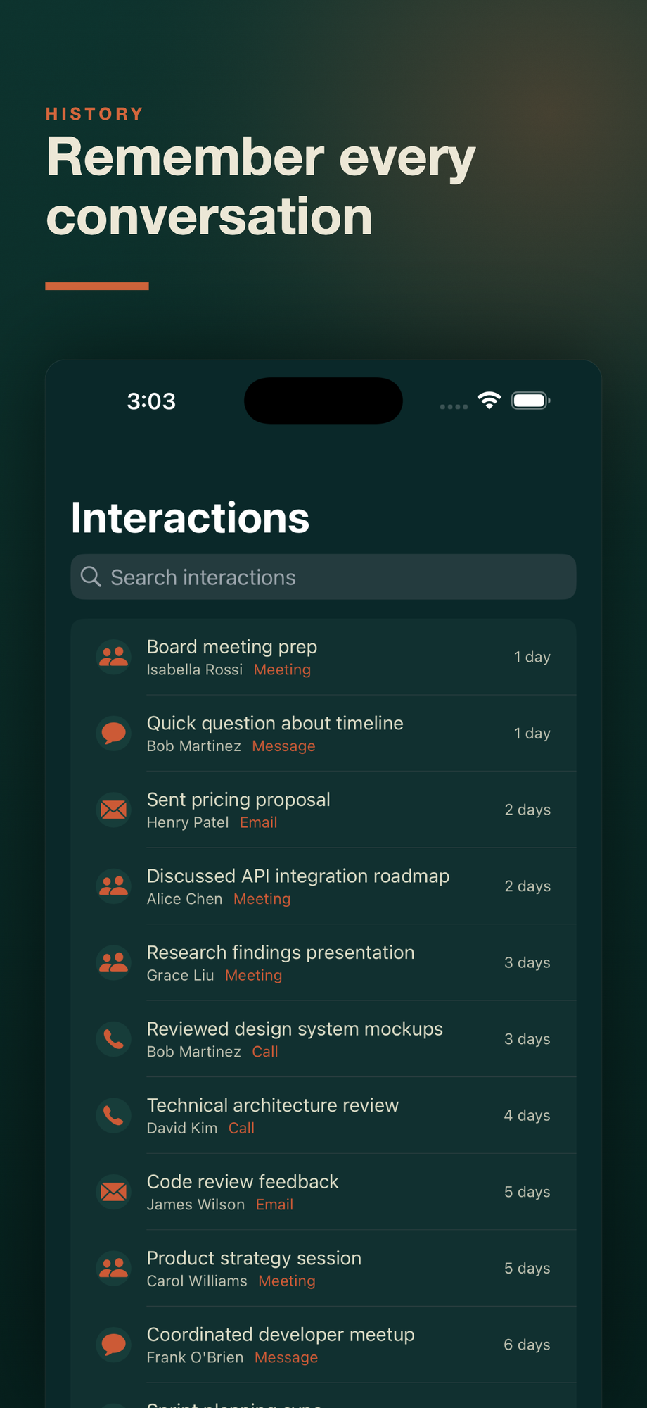 Interaction history on iPhone