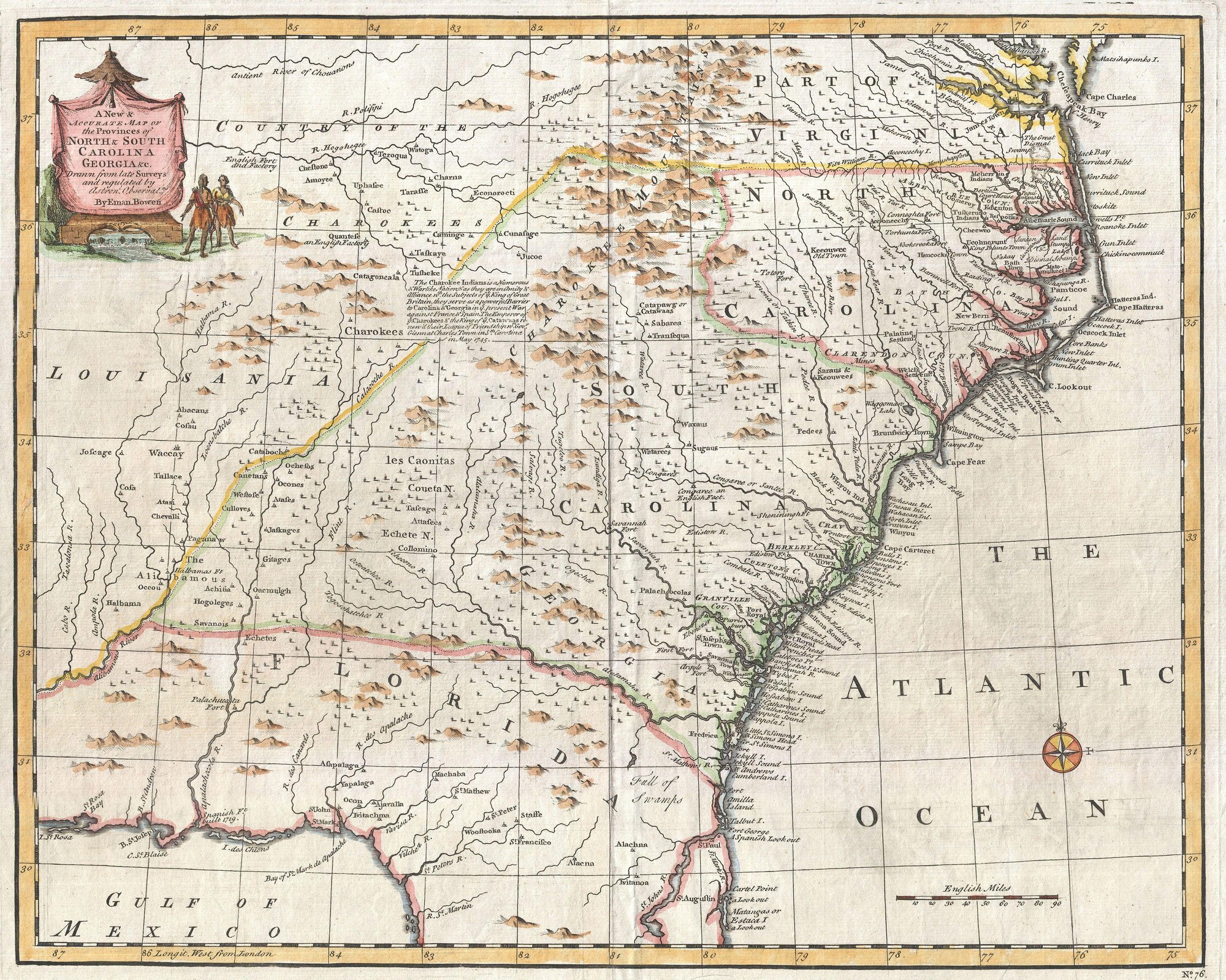 Emanuel Bowen map of Carolina and Georgia, 1747