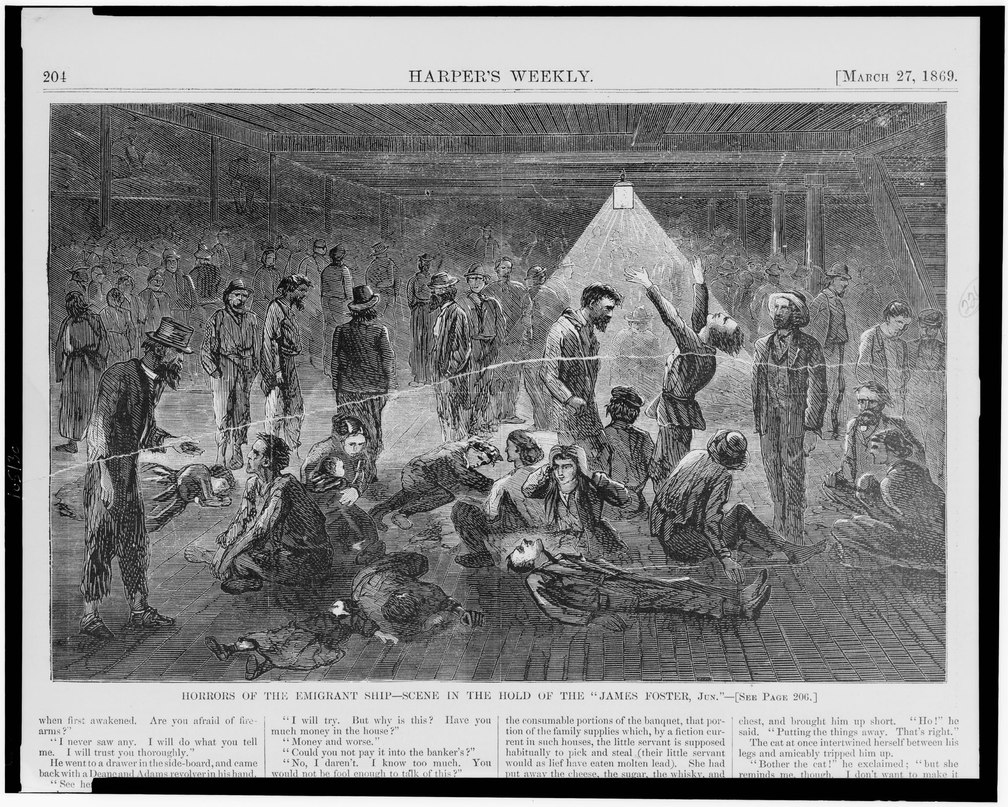 Scene in the hold of an emigrant ship