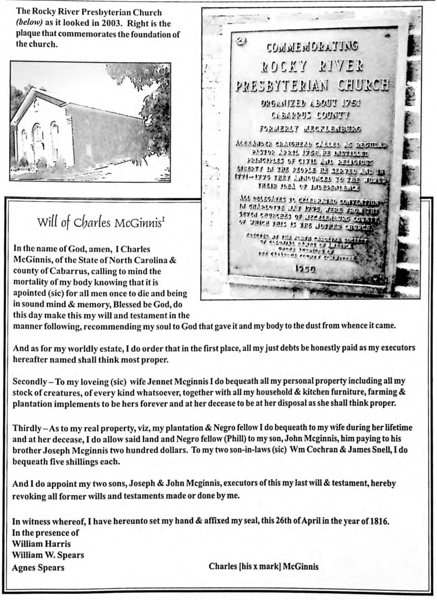 Rocky River Presbyterian Church area